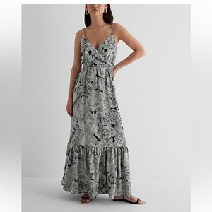 Express Satin Floral Wrap Front Tiered Maxi Dress